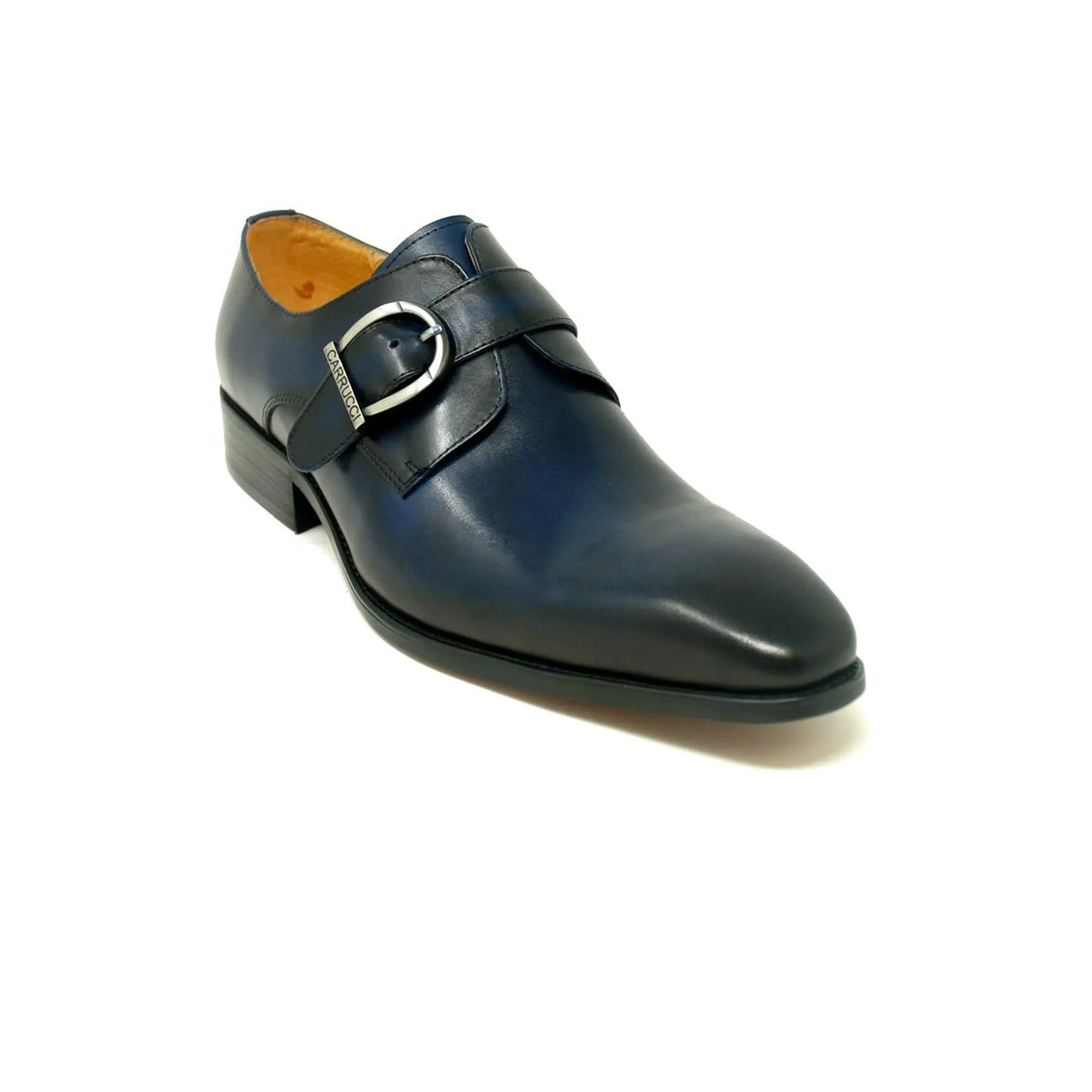 Mens Carrucci Classic Leather Fade Single D-Buckle Monk Strap Dress Shoe in Cognac