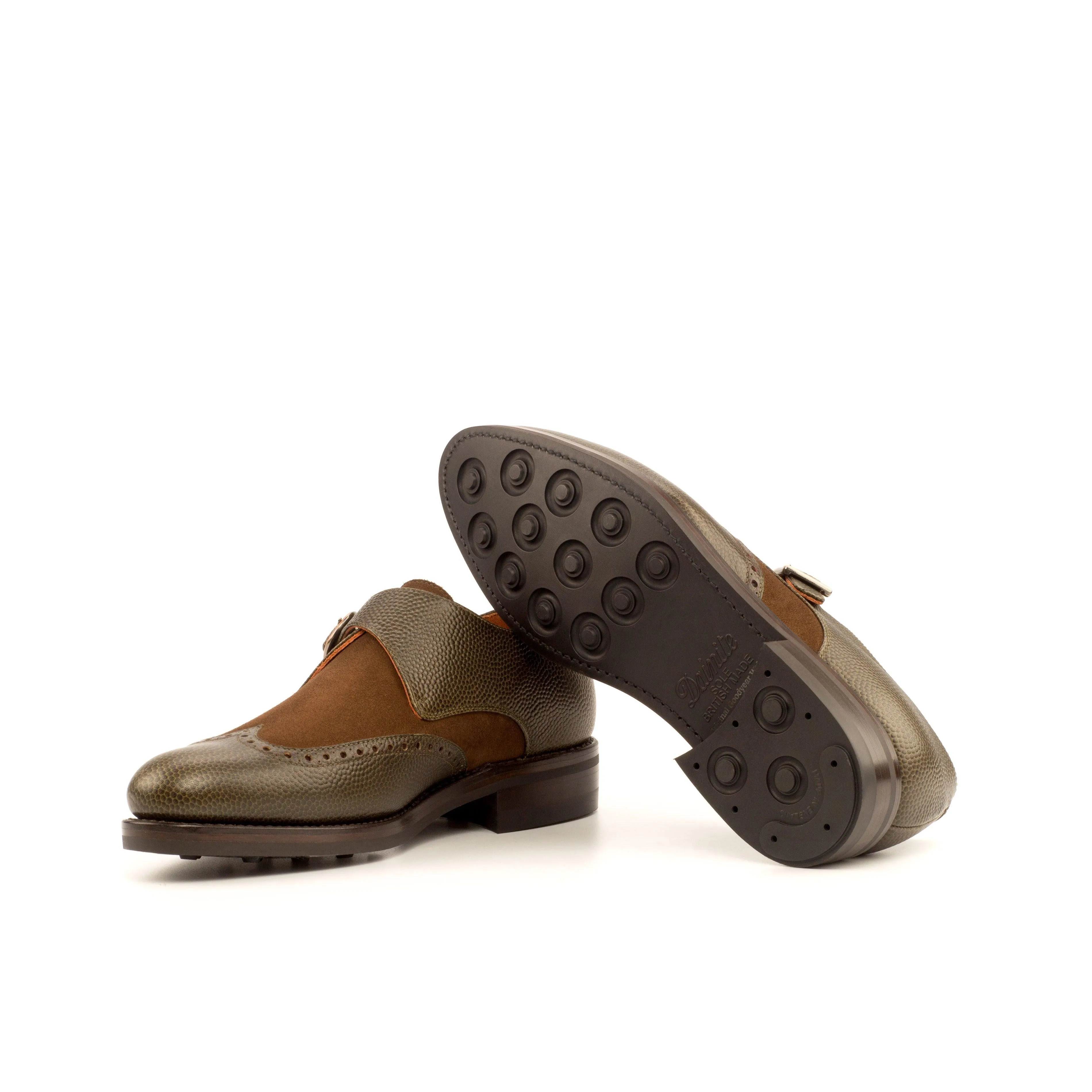 Olive Leather & Brown Suede Single Monk Shoes