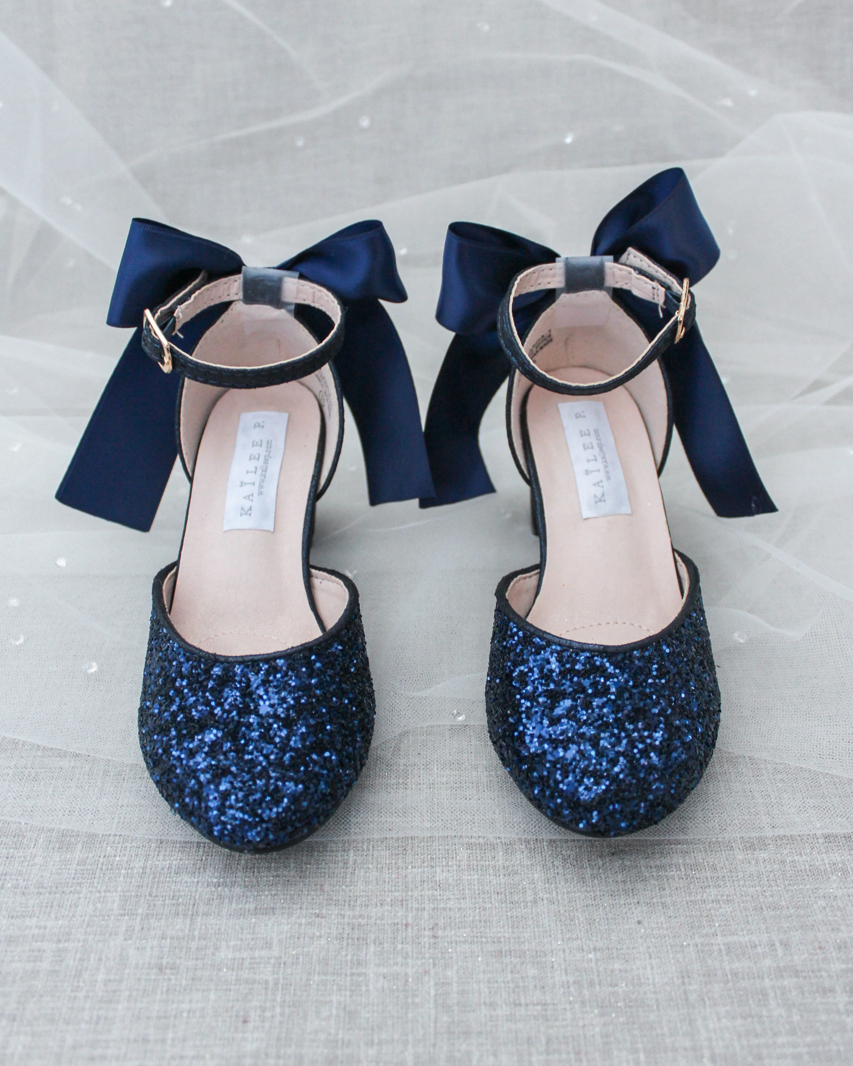 Rock Glitter Block Heel for Girls with Satin Back Bow