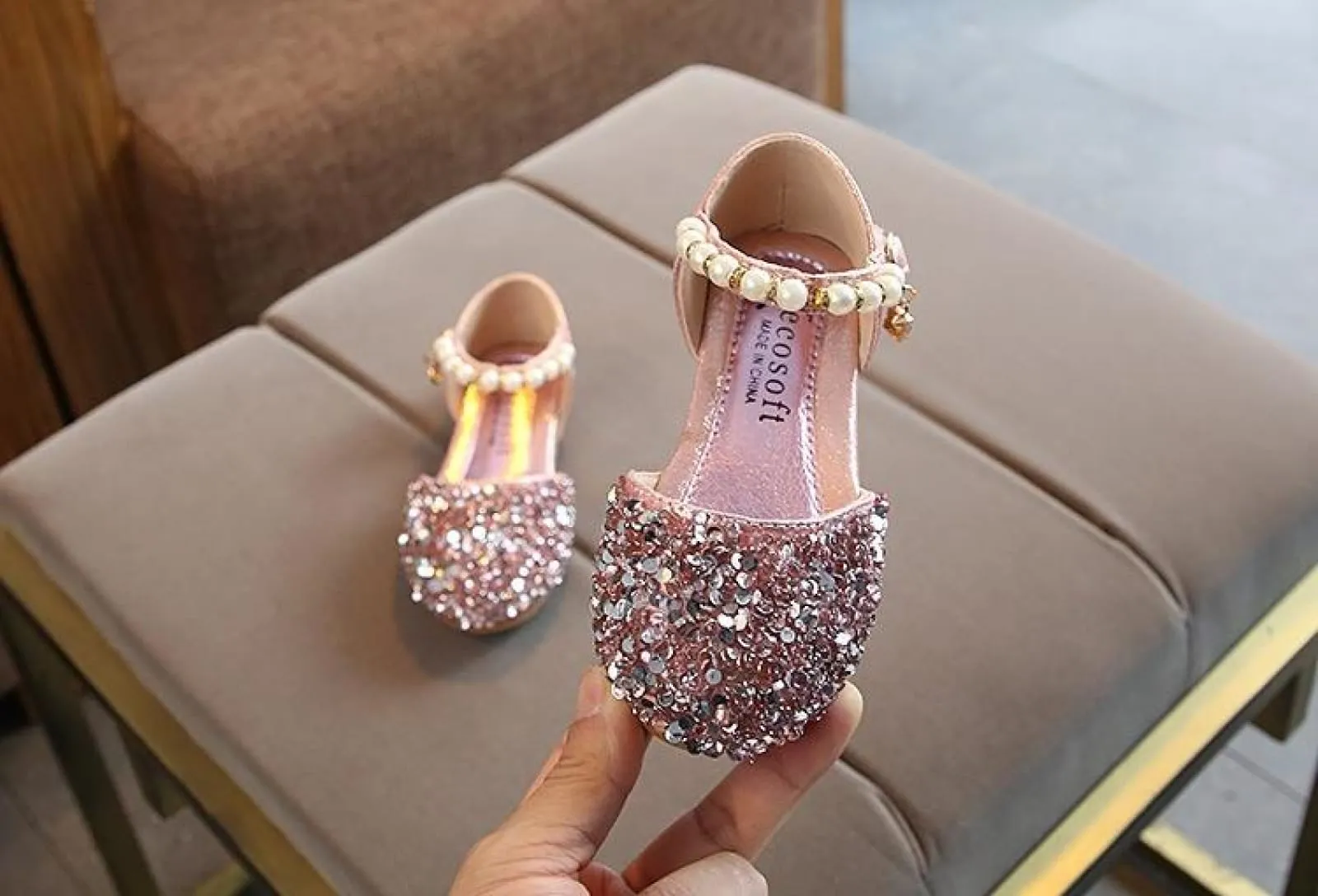 Silver / Gold / Pink Beaded Flower Girl Shoes Baby Dancing Kids Sandals Wedding Shoes