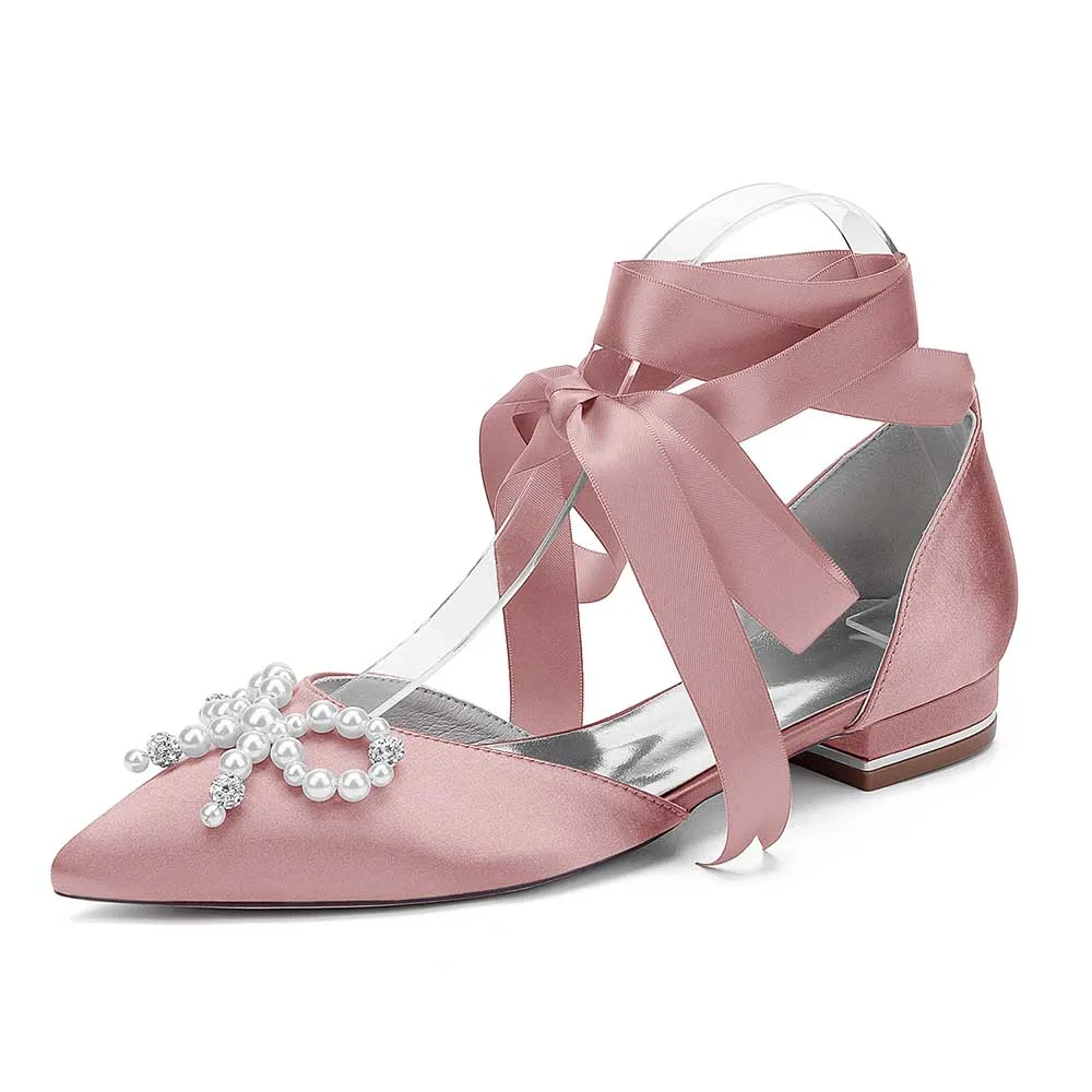 Women Flat Shoes Ankle Strap With Bow Tie Bridal Sandals With Preals Wedding Flats